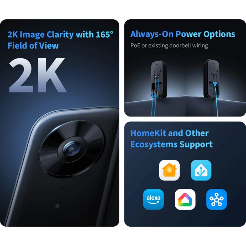 Aqara G400 - Wired 2K PoE Wi-Fi 6 Video Doorbell, HomeKit, Alexa, Google Home, Home Assistant