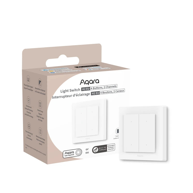 Aqara - Zigbee and Thread Smart Wall Switch Light Switch H2 (4 Buttons, 2 Channels) WS-K08D