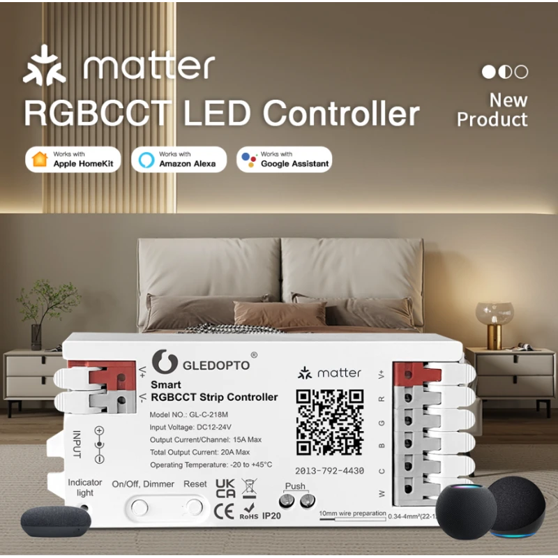Gledopto GL-C-218M - Matter over Wi-Fi smart LED controller RGB+CCT