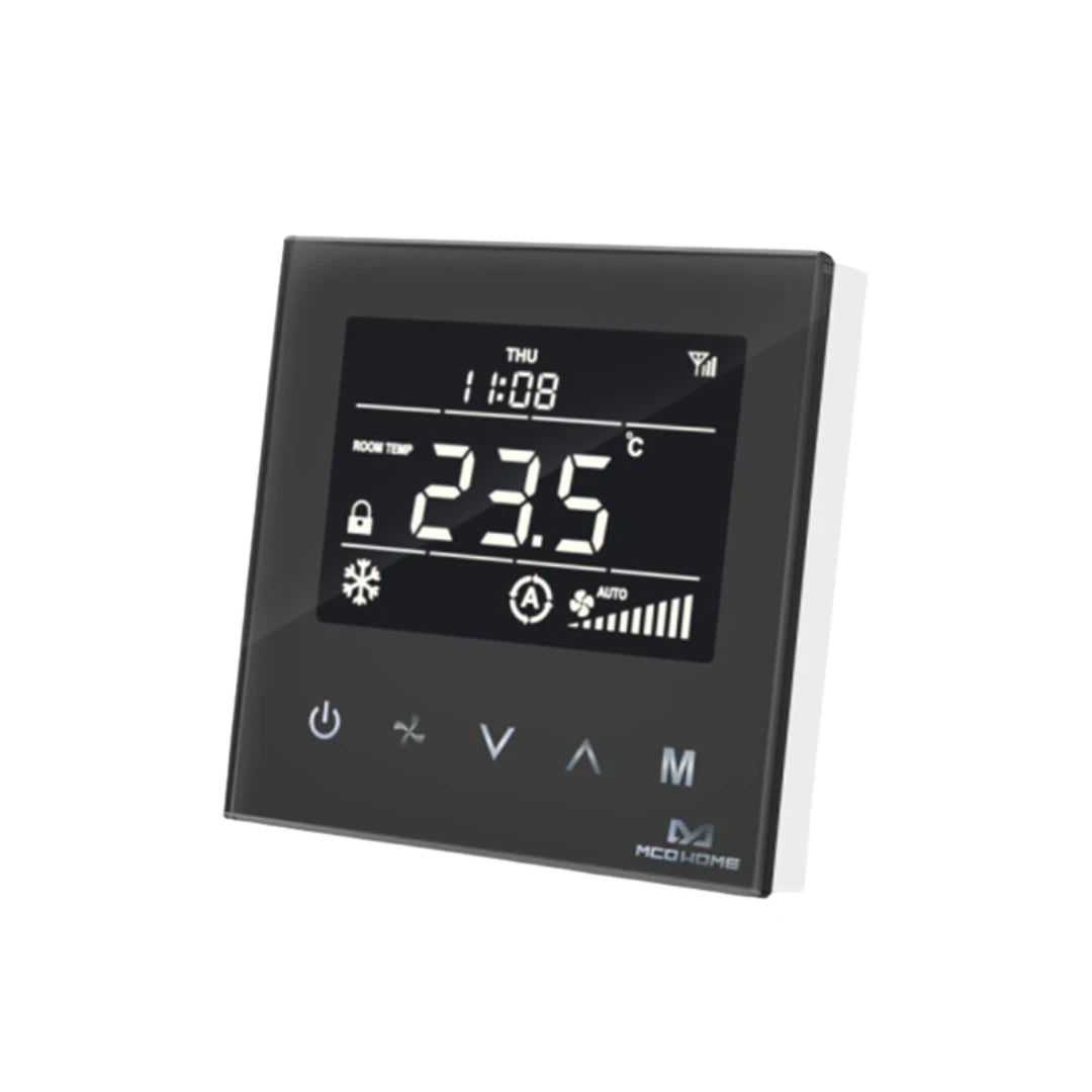 Mcohome – Z-Wave+ termostaatti neliputkiselle puhallinkonvektorille, musta