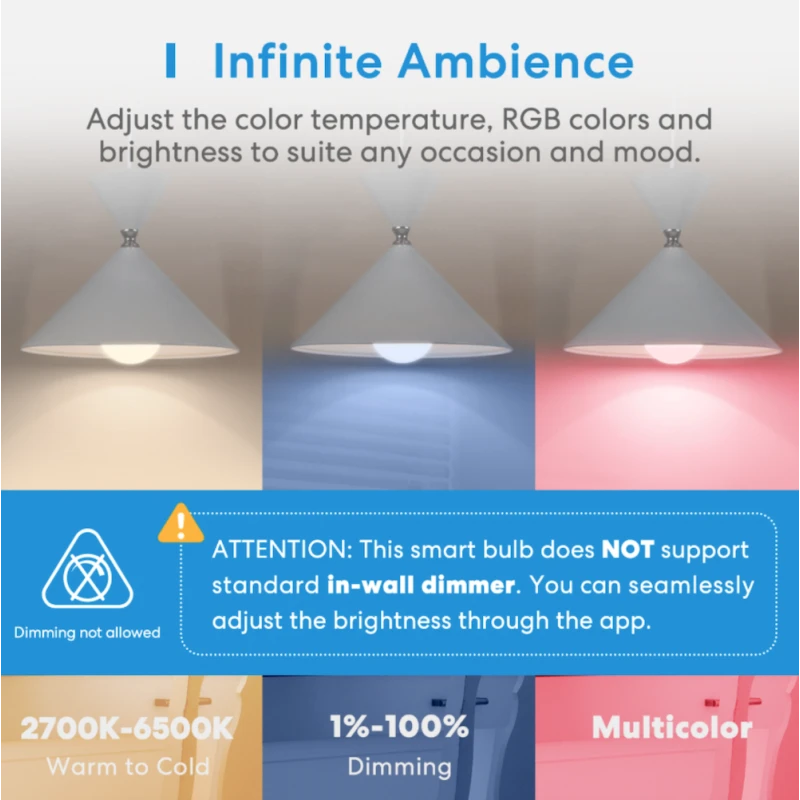 Meross MSL120 - 4x colour E27 WiFi LED bulbs compatible with Apple HomeKit
