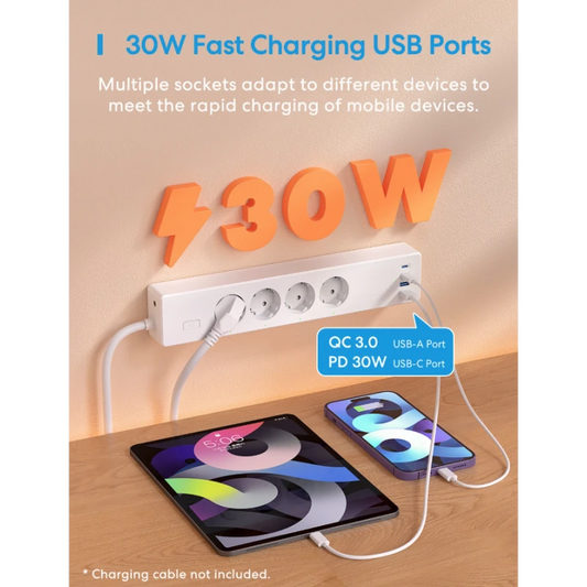 Meross - Πολύπριζο WiFi Matter 16A με 4 πρίζες + 4 θύρες USB