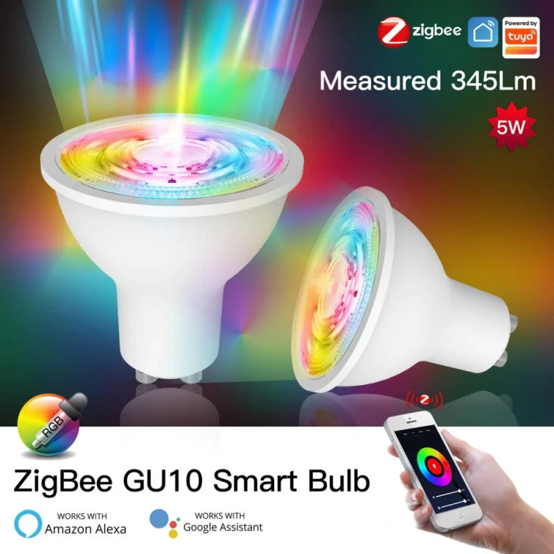 Moes - RGB+WW Zigbee GU10 smart bulb with music synchronization.