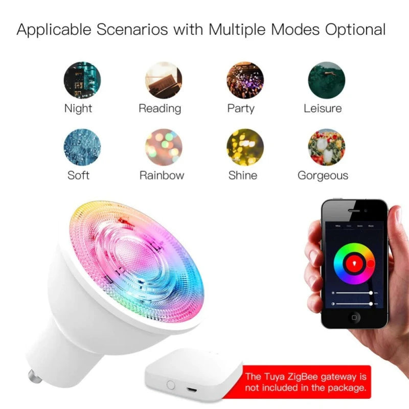 Moes - RGB+WW Zigbee GU10 smart bulb with music synchronization.