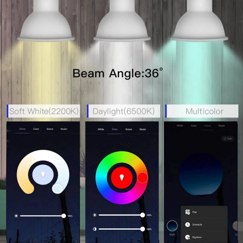 Moes - RGB+WW Zigbee GU10 smart bulb with music synchronization.