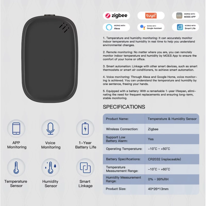 Moes - Tuya Zigbee temperature and humidity sensor (black)