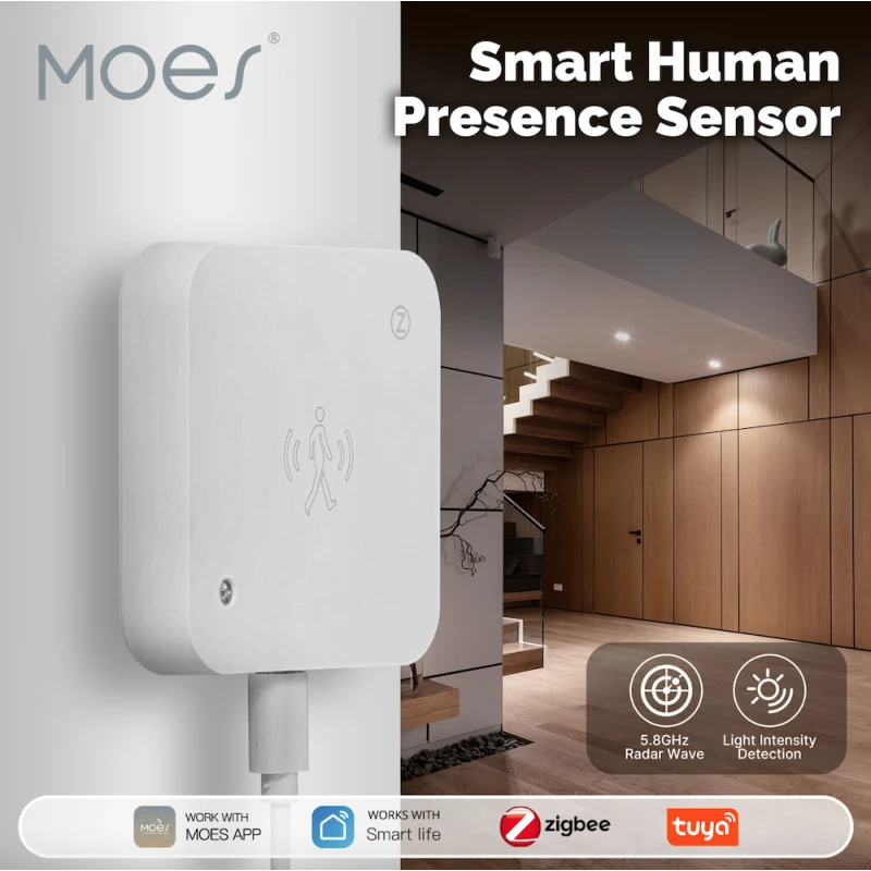 Moes - Zigbee Tuya human presence detector + luminosity USB 5V
