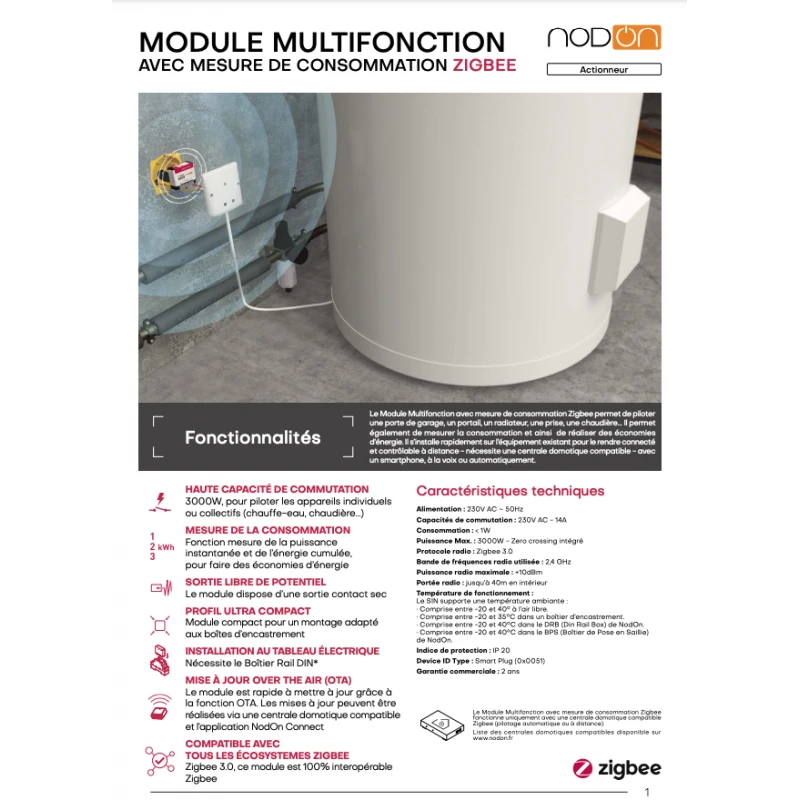NodOn - Zigbee ON/OFF module 16A Dry contact/Consumption measurement SIN-4-1-21