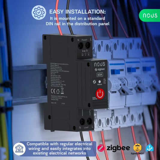 Nous - 63A Zigbee DIN Rail Module + consumption meter D5Z