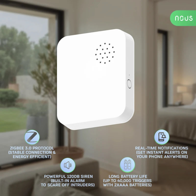 Nous E14 - Zigbee Tuya vibration sensor with alarm, compatible with Zigbee2Mqtt and Home Assistant