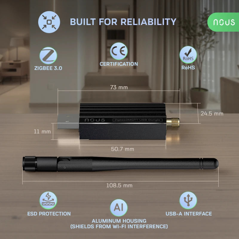 NOUS E16 - Zigbee, Matter Thread and Bluetooth USB dongle