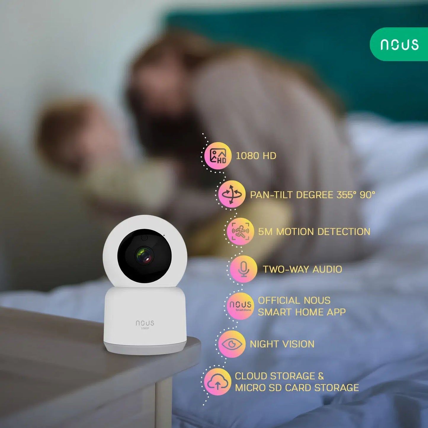 Nous – Vnitřní WIFI kamera Tuya Onvif PTZ Nous W2