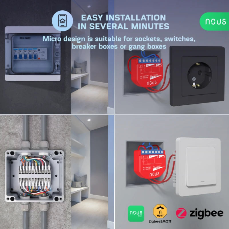 Nous - Zigbee ON/OFF module + Consumption measurement (10A DC, 16A AC) B2Z