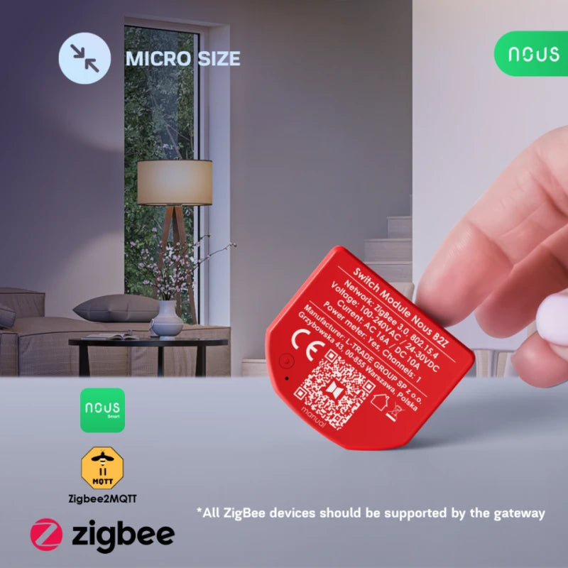 Nous - Zigbee ON/OFF module + Consumption measurement (10A DC, 16A AC) B2Z
