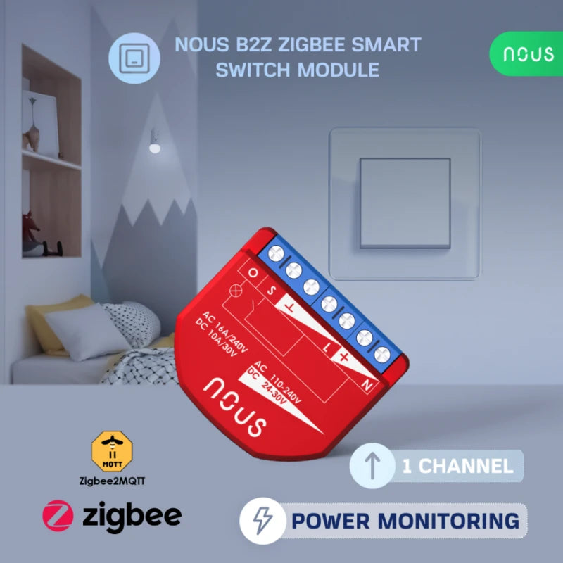 Nous - Zigbee ON/OFF module + Consumption measurement (10A DC, 16A AC) B2Z