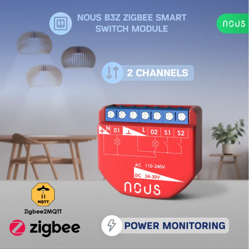 Nous - Zigbee ON/OFF module + Consumption measurement - 2 loads B3Z