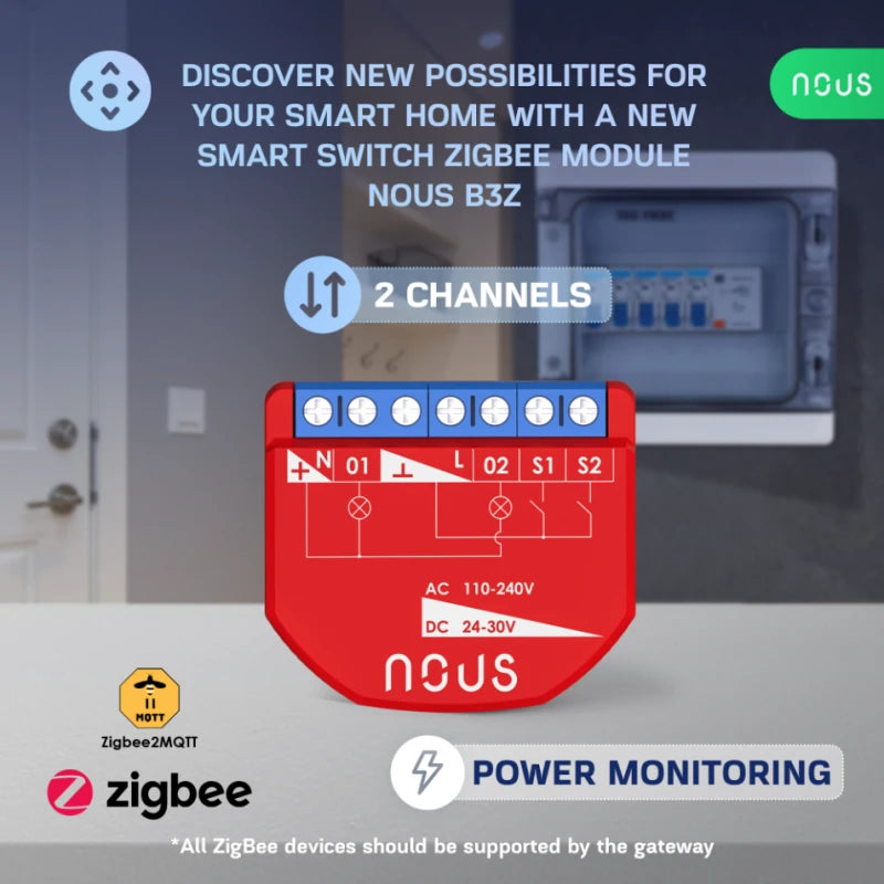 Nous - Zigbee ON/OFF module + Consumption measurement - 2 loads B3Z