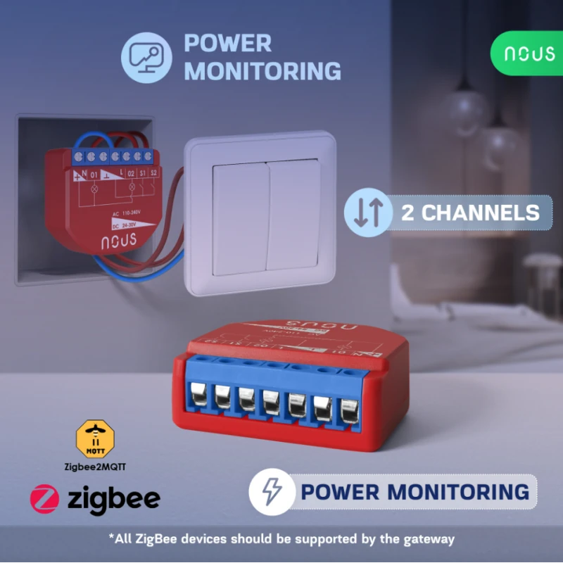Nous - Zigbee ON/OFF module + Consumption measurement - 2 loads B3Z