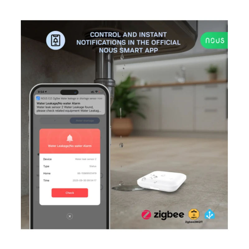 Nous - Zigbee water leak detector with 80dB Siren E13