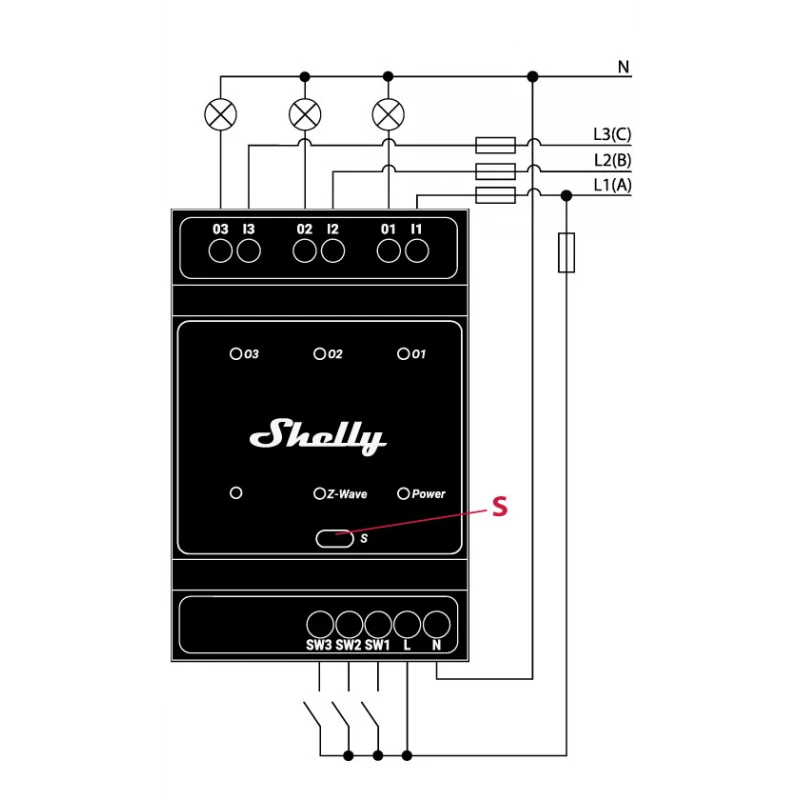 Shelly - Z-Wave Long Range 3-Channel DIN Rail Module