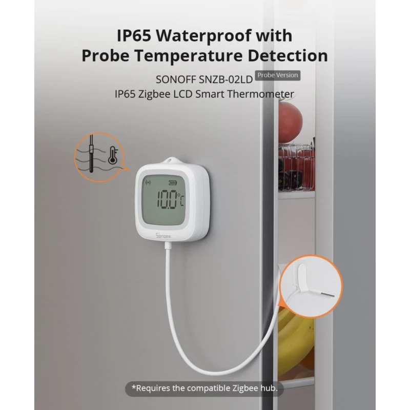 Sonoff - Zigbee teplotní senzor s displejem a externí sondou IP65 SNZB-02LD