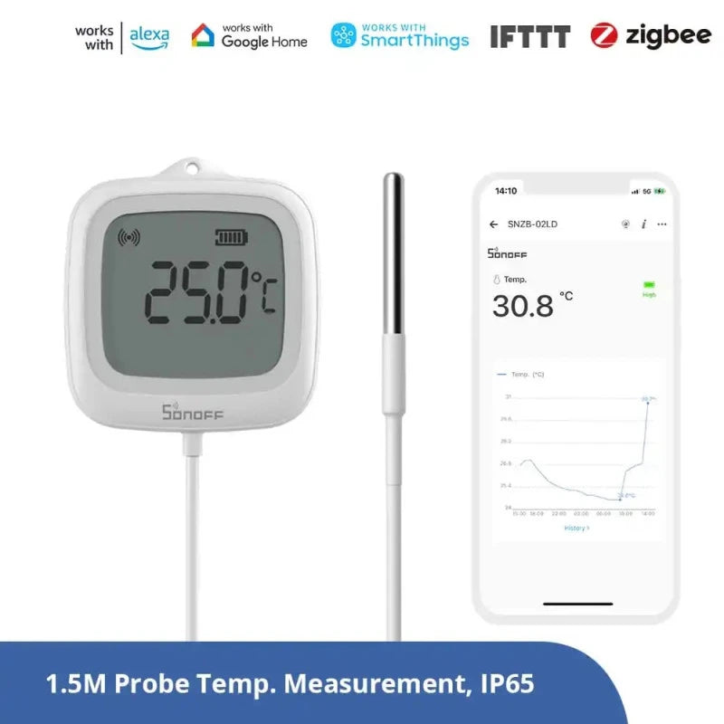 Sonoff - Zigbee teplotní senzor s displejem a externí sondou IP65 SNZB-02LD