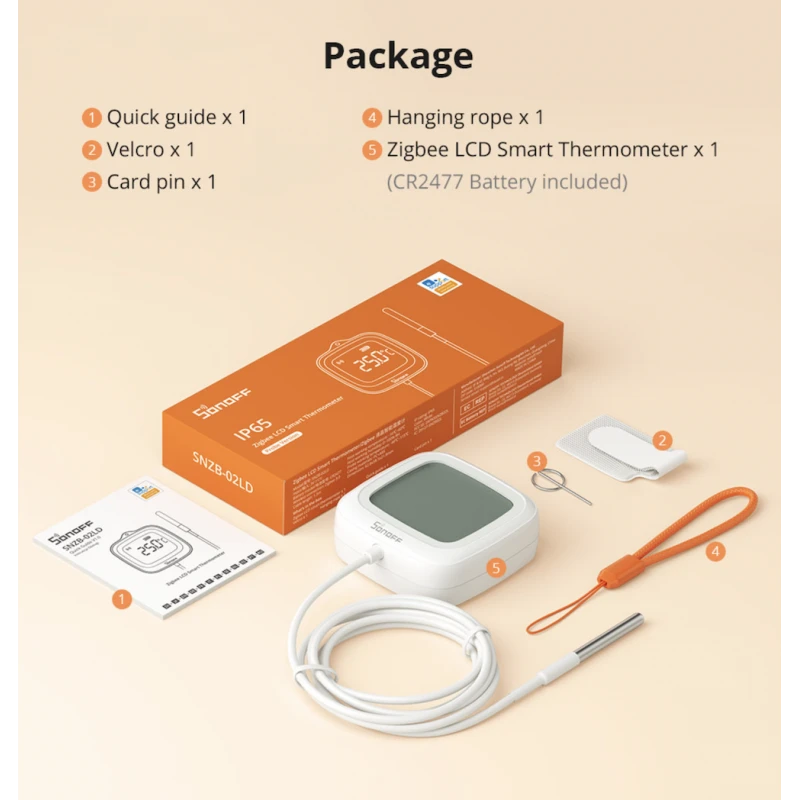 Sonoff - Zigbee teplotní senzor s displejem a externí sondou IP65 SNZB-02LD