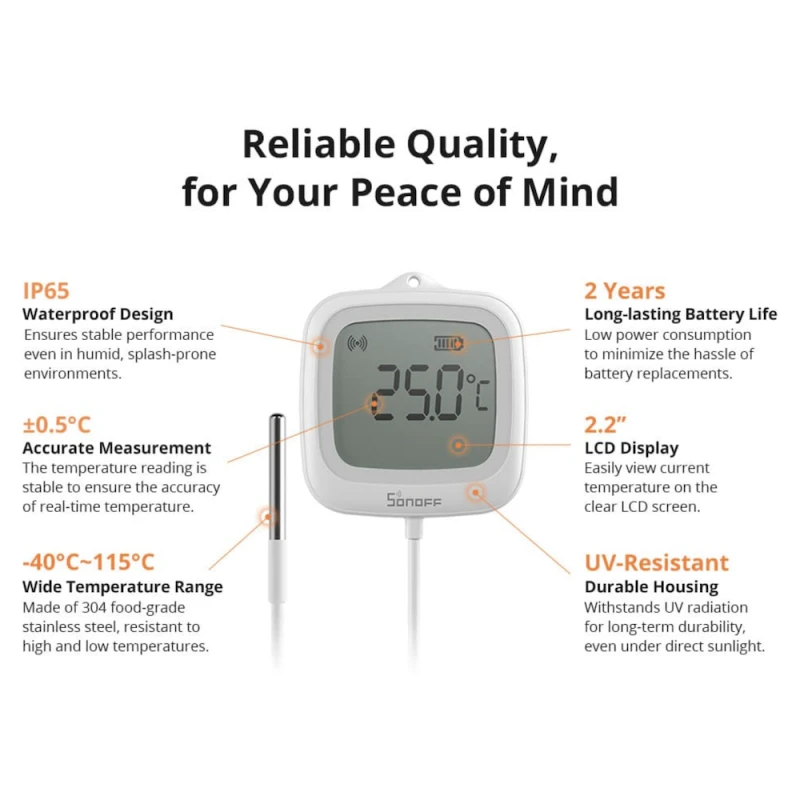 Sonoff - Zigbee teplotní senzor s displejem a externí sondou IP65 SNZB-02LD