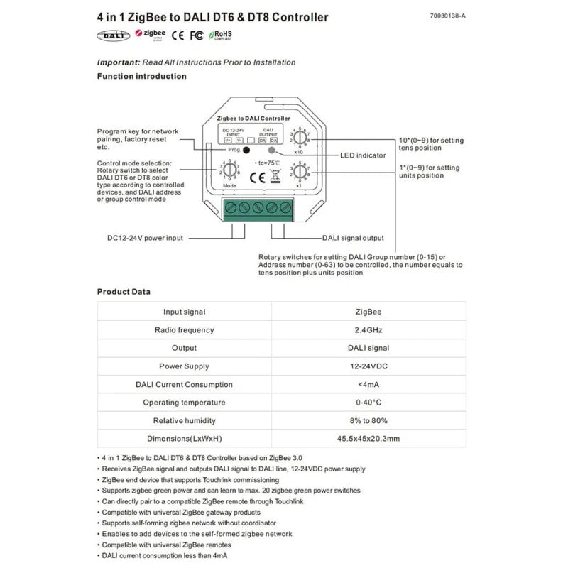 Sunricher - Zigbee to DALI DT6 & DT8 converter SR-2411-ZG