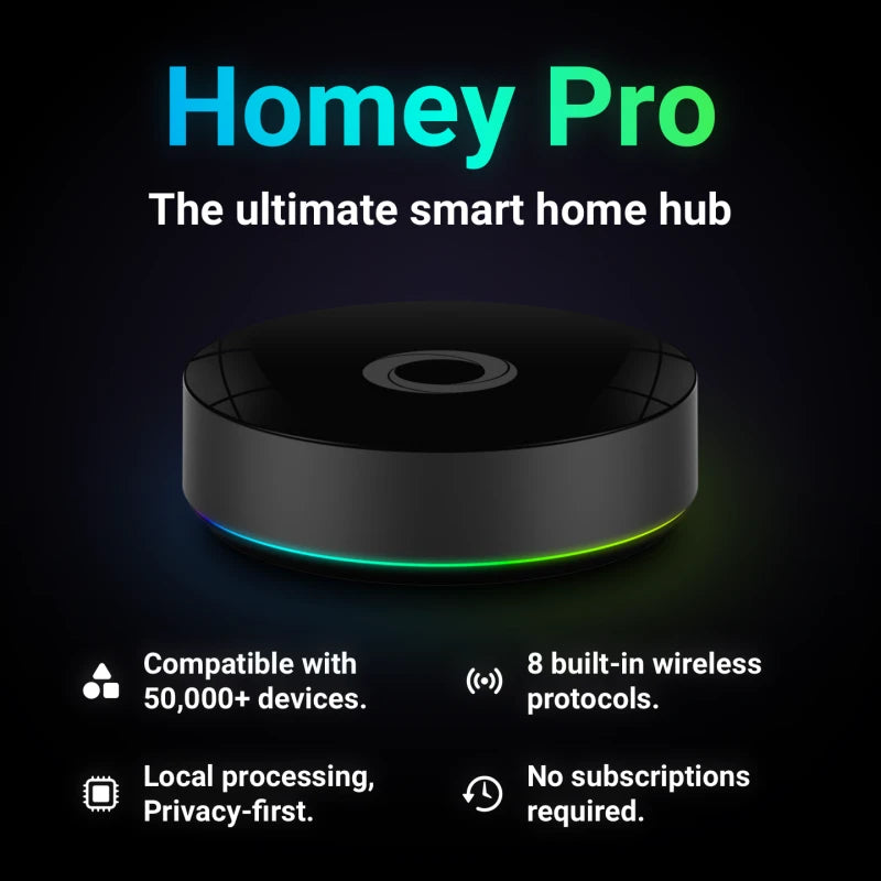 HOMEY PRO 2026 - Z-Wave Plus, Zigbee, Wi-Fi, Matter, Thread, IR, 433 MHz, Bluetooth Smart Hub