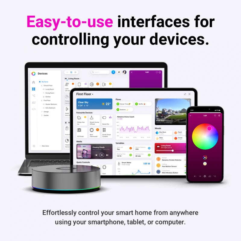 HOMEY PRO 2026 - Z-Wave Plus, Zigbee, Wi-Fi, Matter, Thread, IR, 433 MHz, Bluetooth Smart Hub