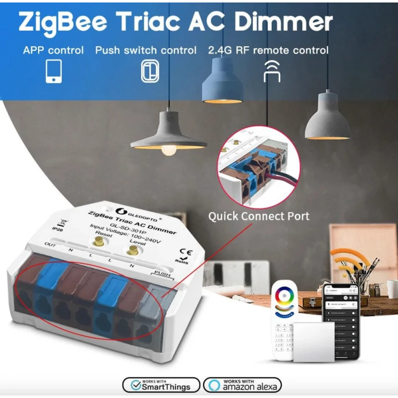 Gledopto GL-SD-301P - Zigbee Triac Dimmer Module, 1-channel, 100–240 V AC