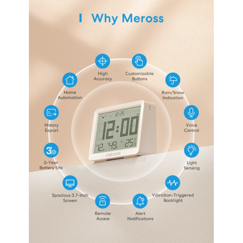 Meross - Lämpötila- ja kosteusanturi (vaatii keskittimen)