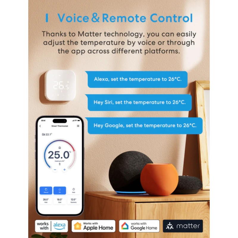 Meross - Matter lattialämmitys-/kattilatermostaatti MTS215BMA-EU