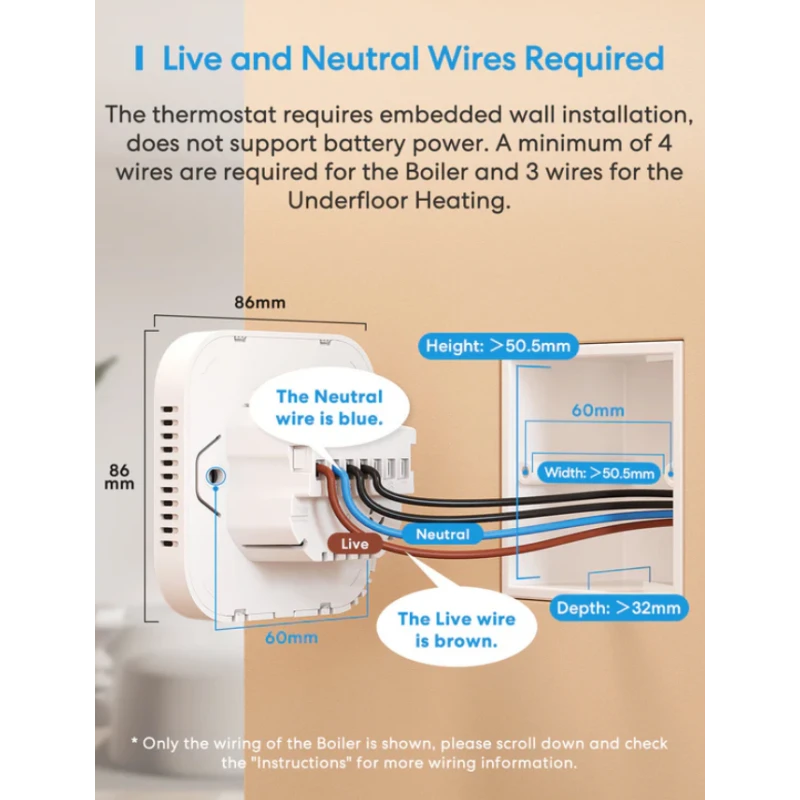 Meross - Matter lattialämmitys-/kattilatermostaatti MTS215BMA-EU