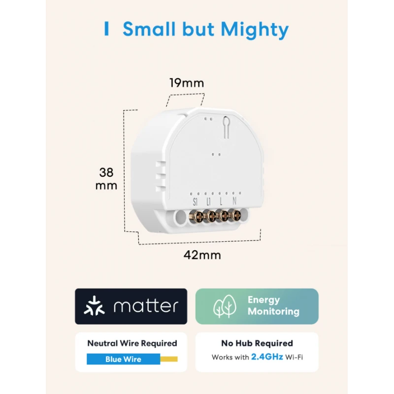 Meross - Matter WIFI switch module + Power meter MSS815MA-UN