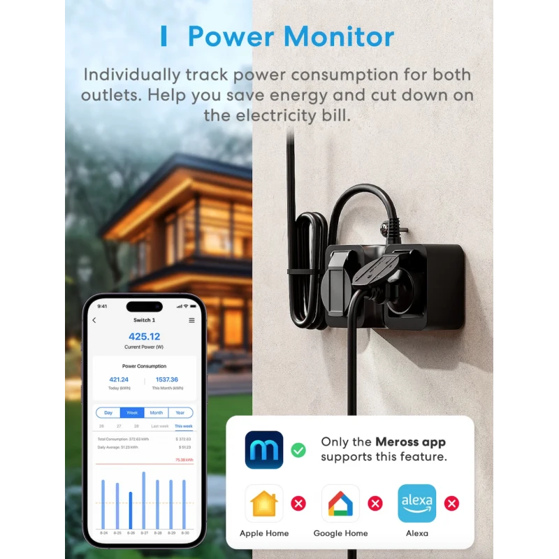 Meross - Outdoor WIFI Matter power strip 16A with energy measurement