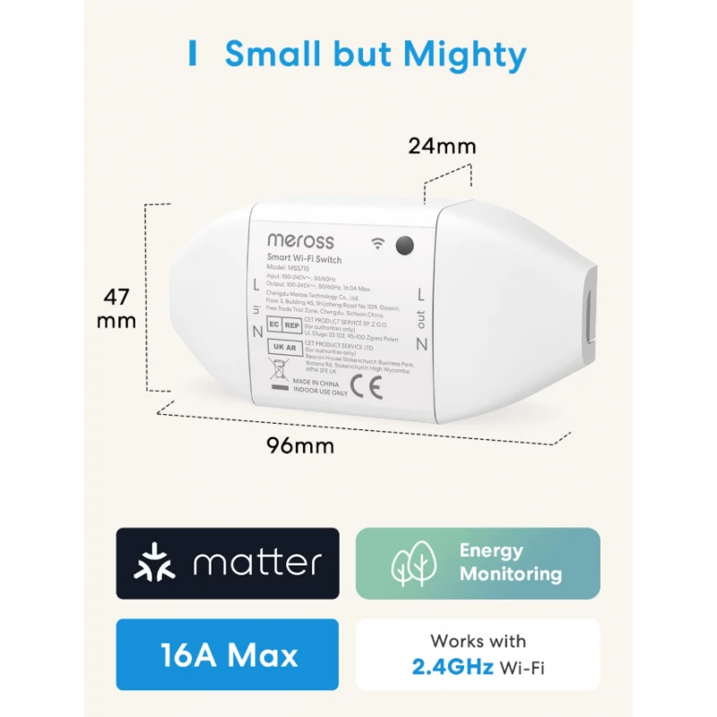 Meross - WIFI Matter switch 16A + power meter MSS715MA-UN