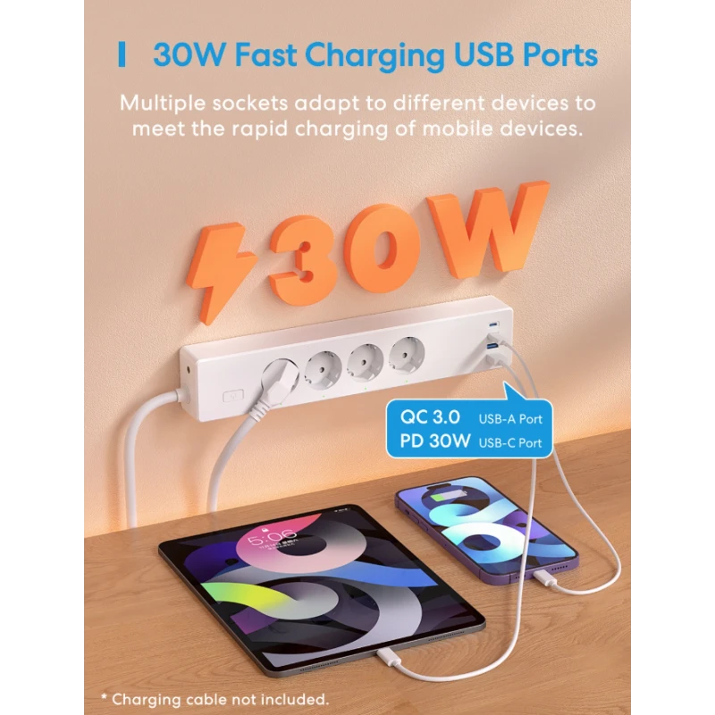 Meross - WiFi Matter Power Strip 16A with 4 outlets + 4 USB ports