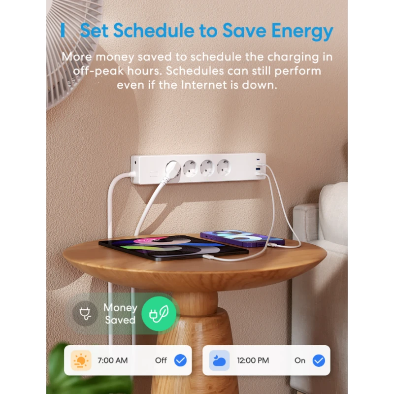 Meross - WiFi Matter Power Strip 16A with 4 outlets + 4 USB ports