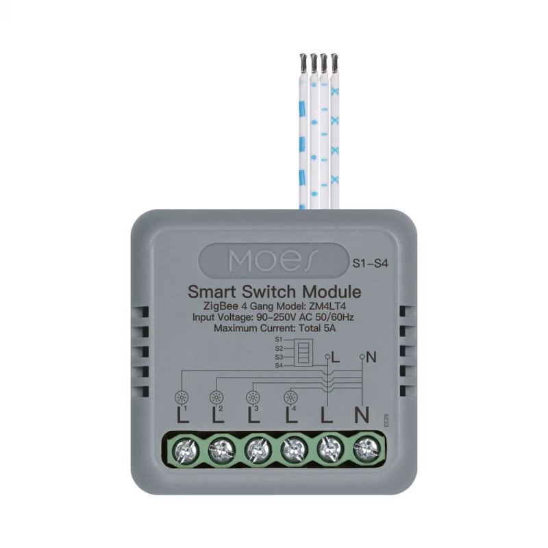 Moes - 4-channel Zigbee Tuya ON/OFF module 90–250 V, 5 A max