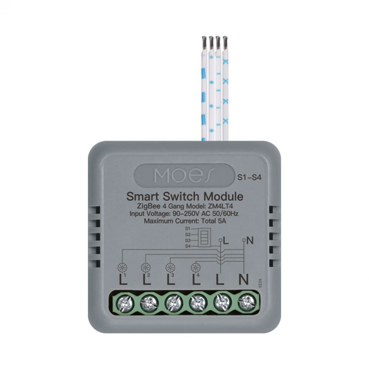Moes - 4-channel Zigbee Tuya ON/OFF module 90–250 V, 5 A max