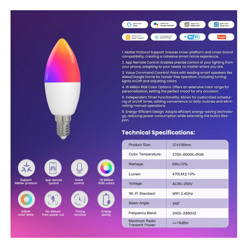 Moes - E14 WIFI Matter Tuya RGB LED bulb