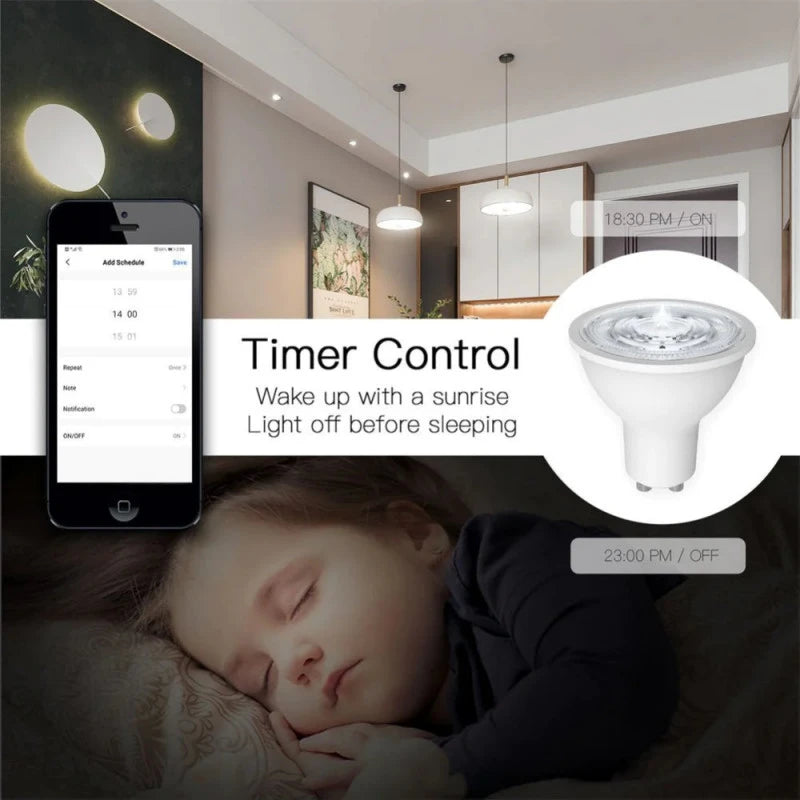 Moes - RGB+WW Zigbee GU10 smart bulb with music synchronization.