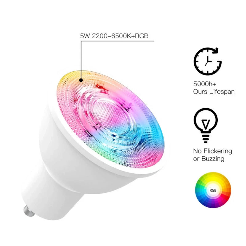 Moes - RGB+WW Zigbee GU10 smart bulb with music synchronization.