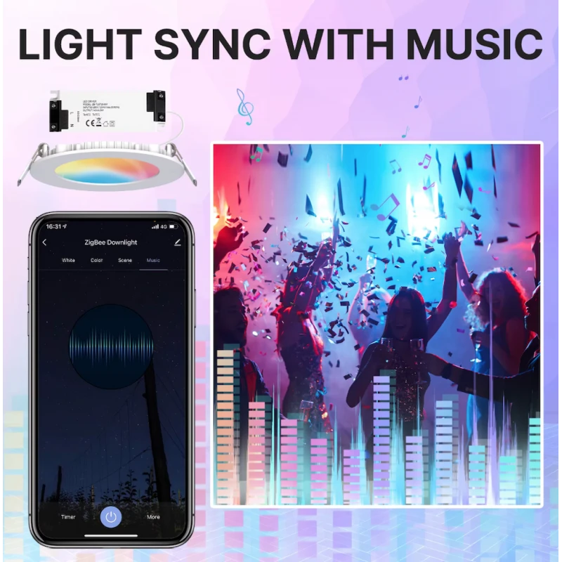 Moes - Zigbee downlight dimmer + musical rhythm RGB+CW 6W 10 cm
