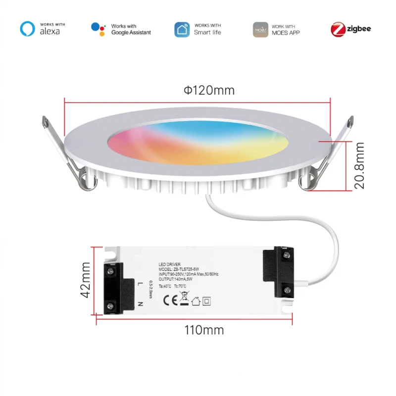 Moes - Zigbee downlight dimmer + musical rhythm RGB+CW 6W 10 cm