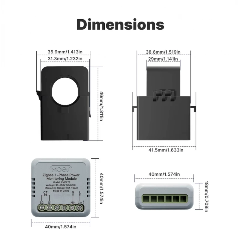 Moes - Zigbee module Tuya, single-phase energy monitoring