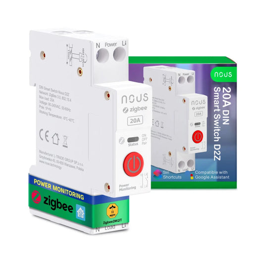 Nous - Zigbee DIN Rail Module + Power Measurement 20A (D2Z)