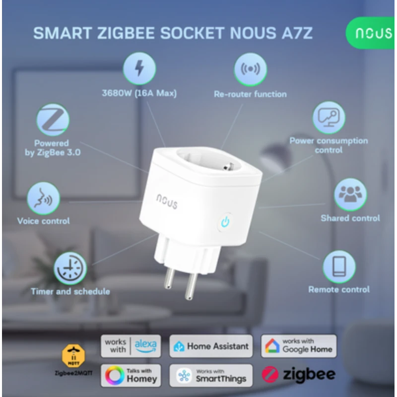 Nous - 2x 16A Zigbee plug with consumption meter A7Z-2